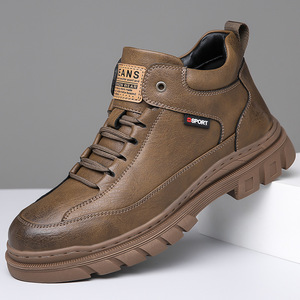 Bottes de combat pour hommes en cuir véritable, bout rond, doublure en fourrure, semelle en caoutchouc antidérapante, chaussures chaudes d'hiver pour l'extérieur - Product Image 1