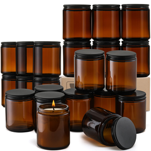 Pot en verre pour bougie, pot en verre brun ambré avec couvercles en aluminium noir, 50 ml, 100 ml, 200 ml - Product Image 1