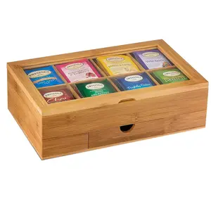 木质多功能透明翻盖式多格子茶叶袋收茶盒