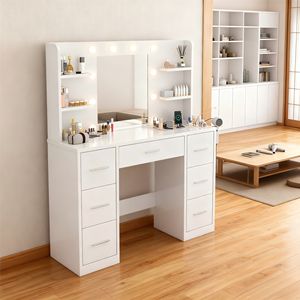 Moderna Toeletta in Legno Massello con Cassetto e Specchio per <span class=keywords><strong>Trucco</strong></span>, Arredamento per Camera da Letto e Soggiorno - Product Image 3