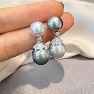 WENCHI 10875 S925 Silver DIY <b>Pearl</b> <b>Earrings</b> with Empty Bracket and Double <b>Pearl</b> 8-12mm Beads - Product Image 3