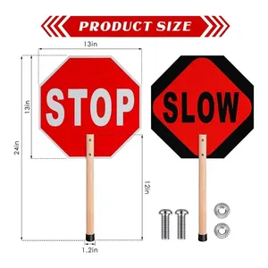 <strong>Customized</strong> Wooden Handle Hand Held Reflective Stop Slow <strong>Traffic</strong> <strong>Warning</strong> <strong>Sign</strong> - Product Image 6