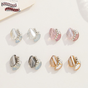 Strass à ongles multi-facettes en verre de Nantong, ovales à dos plat, pour accessoires de bijoux DIY, blanc, rose clair, champagne - Product Image 1
