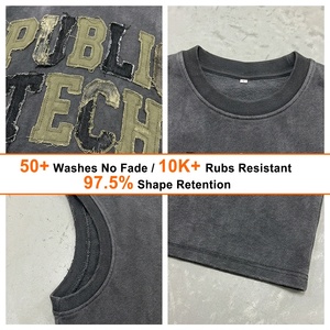 OEM Bulk Order Custom Applique Embroidery Oversized Sleeveless Singlet T-Shirt Street Style High-End Acid <b>Wash</b> Armhole Tank Top - Product Image 2
