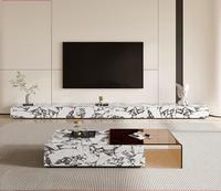 Mesa de Centro Moderna con Tapa de Mármol y Cajones de Almacenamiento, Mueble para TV, para Sala de Estar, Dormitorio, Comedor u Hotel