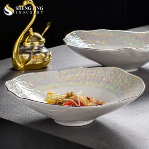 Novo popular conjunto de cerâmica com borda de prata, torre de porcelana com pérolas coloridas criativas para sopa, restaurante, cozinha doméstica