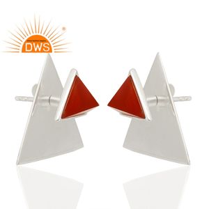 Pendientes de tuerca con forma de triángulo, joyería de plata fina, venta al por mayor, pendientes de piedras preciosas de cornalina Natural para mujer, regalo para ella - Product Image 2