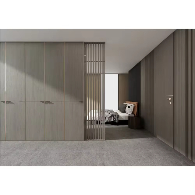 Eco-friendly White Oak Wood Veneer Handle-free Open Wardrobe Italian Modern Wood Grain Bedroom Furniture Wholesale