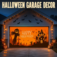 Bannière d'Halloween portable et légère de 400x180cm, écologique, avec œillets métalliques, pour porte de garage, motif effrayant personnalisé, pour extérieur hanté