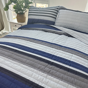 Ensemble de couettes rayées personnalisées bleu clair pour garçon, 3 pièces, ensemble de <span class=keywords><strong>couvre</strong></span>-<span class=keywords><strong>lit</strong></span> en coton matelassé, <span class=keywords><strong>couvre</strong></span>-<span class=keywords><strong>lit</strong></span> brodés de luxe pour <span class=keywords><strong>lit</strong></span> - Product Image 4