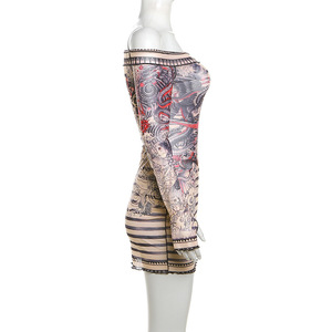 Robes décontractées <span class=keywords><strong>sexy</strong></span> pour femmes, mini, à épaules dénudées, imprimées en maille, pour club, soirée, automne et printemps, style unique et tendance - Product Image 3