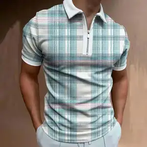 Мужская рубашка-поло с коротким рукавом, облегающий крой, пуловер с лацканами на молнии, индивидуальный логотип, печать