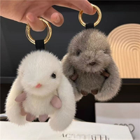 Pendentif lapin mignon à grandes oreilles en fourrure imitation vison, transfrontalier, pour porte-clés de voiture et sac
