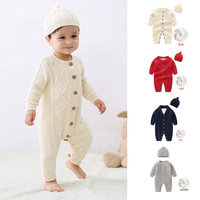 Conjunto de Ropa de Invierno para Niña, Tejido de Punto con Forro Polar, Mono para Bebé con Gorro a Juego para Fiesta de Cumpleaños