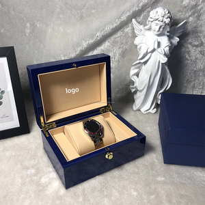 Custom <b>Watch</b> Box Wooden <b>Watch</b> <b>Case</b> Blue Gift Packaging Display Box with Logo for Wristwatch Retail - Product Image 2