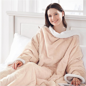 Manta de calefacción Sherpa de franela acolchada con 6 ajustes de calor 2-10 horas Cierre automático Mangas de bolsillo Manta eléctrica portátil - Product Image 3