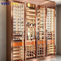 Armoire à vin en acier inoxydable sur mesure, cadre or rose, porte en verre trempé, éclairage d'ambiance LED, stockage de vin à température constante