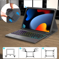 Funda con Teclado Táctil Universal de Cuero para Tablet, Teclado Inalámbrico Retroiluminado para Tablets Android/iOS/Windows de 9-11 Pulgadas
