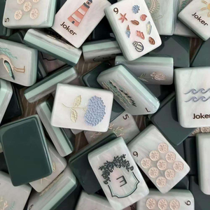 Luxury Green Coastal Style White Shell Acrylic Mahjong Set With Engraved Patterns For Family <b>Entertainment</b> & Gatherings - Product Image 3