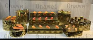 Onawei Hotel Gouden Desserttaart Afternoon Tea Presentatieplateau Set RVS Gehamerd Goud Luxe Buffet Etenstandaard - Product Image 6