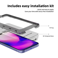 Protecteur d'écran en verre trempé 2.5D à colle intégrale pour iPhone 13 14 15 16 16E 17 18 Pro Max Plus avec outil d'installation facile