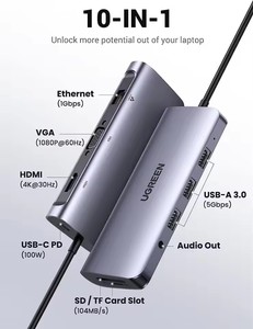 Cổng kết nối đa năng UGREEN <span class=keywords><strong>USB</strong></span> C Hub 10 trong 1 với HDMI 4K & VGA, màn hình kép, Ethernet 1Gbps, PD 100W, 3 cổng <span class=keywords><strong>USB</strong></span> 3.0, giắc âm thanh 3.5mm - Product Image 3