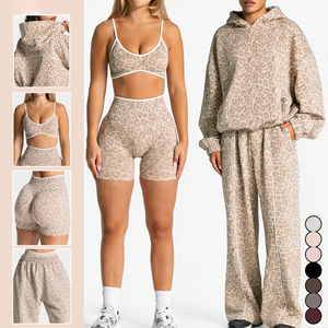 Ensemble de yoga pour femmes, Pilates, fitness, course à pied, entraînement, séchage rapide, imprimé léopard, sportswear color block, vêtements de sport - Product Image 1