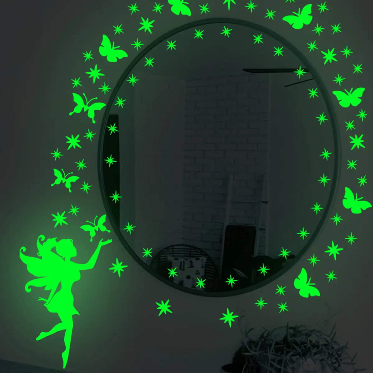 Großhandel benutzerdefinierte PVC Märchensterne abnehmbare glühende im Dunkeln dekorative Fenster-Spiegel-Wand-Aufkleber für Schlafzimmer