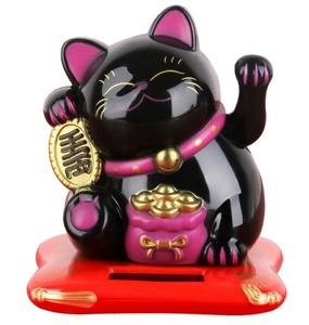 Bianco giallo nero caffetteria giapponese ondeggiante fatto a mano 2.5 pollici <span class=keywords><strong>beckoning</strong></span> <span class=keywords><strong>cat</strong></span> solar power Maneki Neko Plastic Lucky <span class=keywords><strong>Cat</strong></span> - Product Image 2