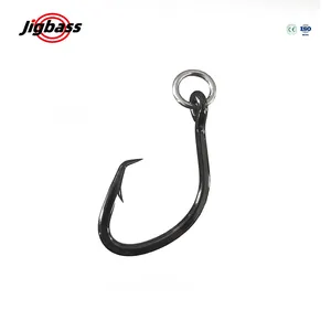 JIGBASS New Black Chrome Twisted Beak Tips Forged Seamless Single Ring Sea Fishing Accessory Single Circle Hook