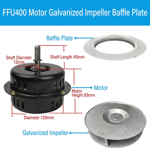 ชุดกรองพัดลม FFU400 เฟสเดียว 220V มอเตอร์ทองแดง ใบพัดชุบสังกะสี ขนาดแกน 120 มม. แกน 12 มม. กำลังไฟ 190 วัตต์ ความเร็ว 1050 รอบต่อนาที ประสิทธิภาพ IE4 พร้อมวงแหวนกันกระแทก - Product Image 2