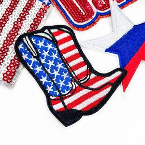 New Iron on Embroidery <b>Glitter</b> Edge USA Flag Star-Spangled Boots Patch for Clothes Hat Bag Decoration - Product Image 5