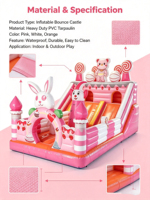 Château gonflable à thème lapin rose avec toboggan, commercial, en PVC léger de 0,55 mm, capacité 1500 kg, certifié CE, pour location événementielle
