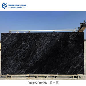 Carreau de porcelaine de Chine 1200x2700x9mm grande <span class=keywords><strong>dalle</strong></span> surface brillante pierres frittées noires décoration murale supérieure en marbre pour halls - Product Image 1