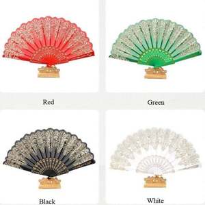 Éventail pliant artisanal en poudre d'or style chinois 2025, cadeau de mariage, éventail à main en plastique pour la danse - Product Image 3