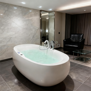 Bañera Ovalada Moderna de Acrílico, Independiente, Blanca/Negra Brillante, con Drenaje Central, Diseño Duradero para Remojar, Portátil para <span class=keywords><strong>Apartamentos</strong></span> - Product Image 2