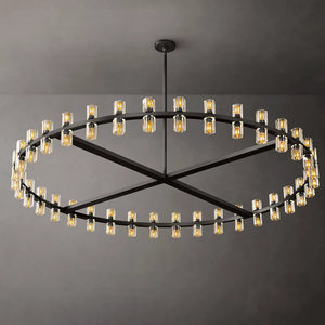 American 60" Retro Restaurant Big Led Round Chandelier Black Modern Brass Wagon Wheel Large Chandelier - Product Image 2