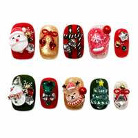 Collection de Noël RTS : Magnifiques faux ongles de luxe faits à la main, à presser, avec breloques, pour l'art des ongles