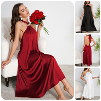 Robe de soirée élégante pour femmes, col halter, longue, coupe évasée, dos nu, design luxueux pour les occasions formelles de banquet, été/printemps