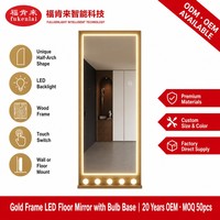 Miroir sur pied Fullkenlight Gold, miroir de pleine longueur, miroir de sol, miroir de corps entier avec cadre en aluminium