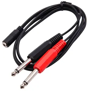 Hot 3.5mm 1/8 inch TRS Stereo Female Jack to Dual 1/4 6.35mm Male Plug Mono TS Right Angle Audio Y Splitter Cable