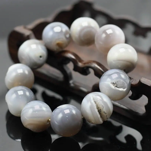 Grey Onyx Agat Extra <strong>Large</strong> Druzy Quartz Laughing <strong>Bracelet</strong>, Natural Stretch Bangle, Round <strong>Beads</strong>, Veins Stone, Men Gift, 12-20mm - Product Image 4