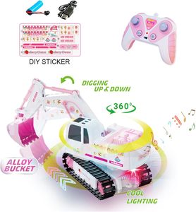 Pelle RC Dwi Dowellin rose, jouet <span class=keywords><strong>de</strong></span> véhicule <span class=keywords><strong>de</strong></span> construction RC 6 canaux 2.4Ghz, jouet d'excavatrice 1:24 avec musique légère et autocollants <span class=keywords><strong>de</strong></span> bricolage - Product Image 4