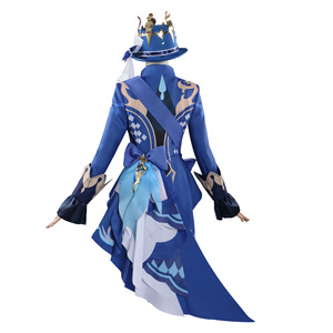Focalors Cosplay Costume Perruque Bouclée Jeu Genshin Impact Fontaine Dieu de la Justice Bleu Uniforme Vision Chapeau Hydro Bracelet Collier - Product Image 3