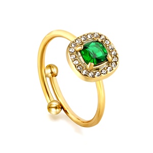 Anillos de Circonio Verde Ajustables, Chapados en Oro de 18K, Personalizados e Impermeables, Anillos de Diamantes de Acero Inoxidable Resistentes al Deslustre - Product Image 3