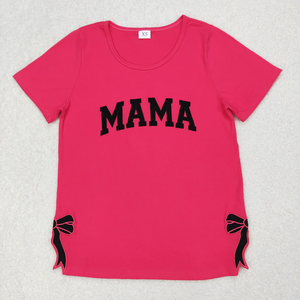 Vente en gros de tenues assorties maman et moi, t-shirts mignons avec broderie de lettres et nœud, tenues assorties maman et mini - Product Image 4