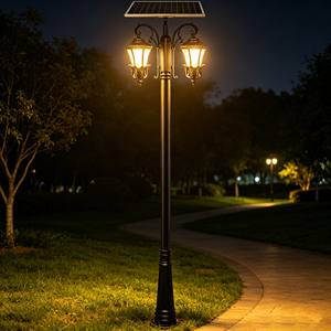Lampe solaire LED extérieure en aluminium de style européen, double tête, sur poteau haut, pour jardin et aménagement paysager, éclairage de rue, indice de protection IP65, garantie 5 ans - Product Image 5