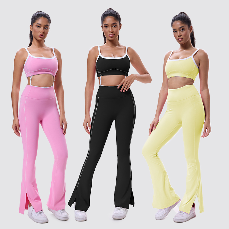 Custom Private Label Contrast Binding Recyclable Women Yoga Sets Squat Proof Gym Set High Waist Workout Activewear 2 Piece Set