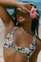 Fabricant de bikinis sur mesure, imprimé floral écologique, col rond fait main, coupe haute, maillot de bain 2 pièces