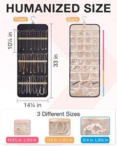 Double-Sided Hanging Jewelry Organizer <b>Storage</b> Roll With Hanger Metal Hooks for Earrings Necklaces Ring - Product Image 6